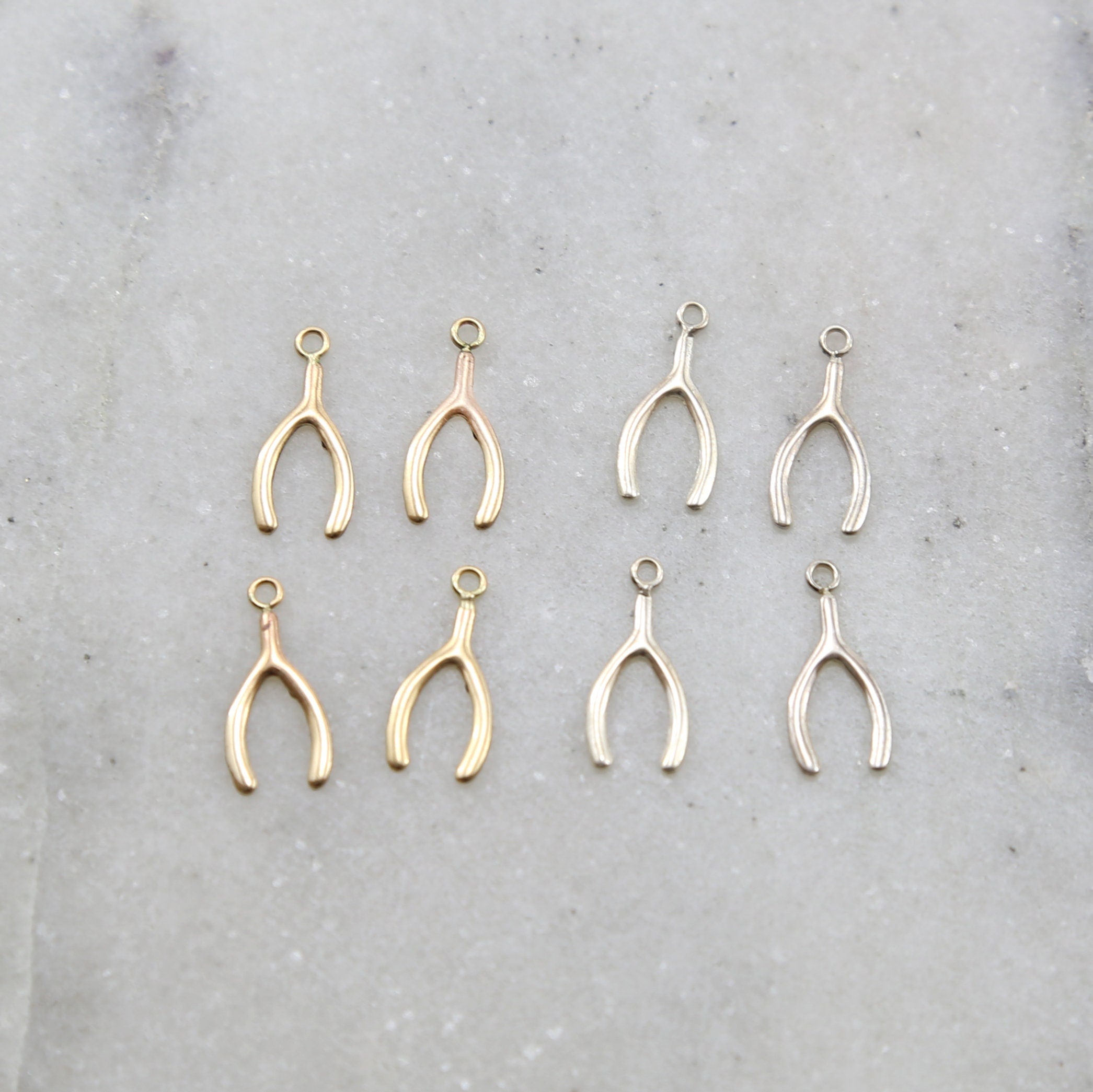 Sterling Silver or 14K Gold Filled Dainty Tiny Wishbone Charms (4pc)