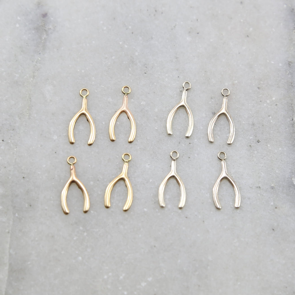 Sterling Silver or 14K Gold Filled Dainty Tiny Wishbone Charms (4pc) – Gold