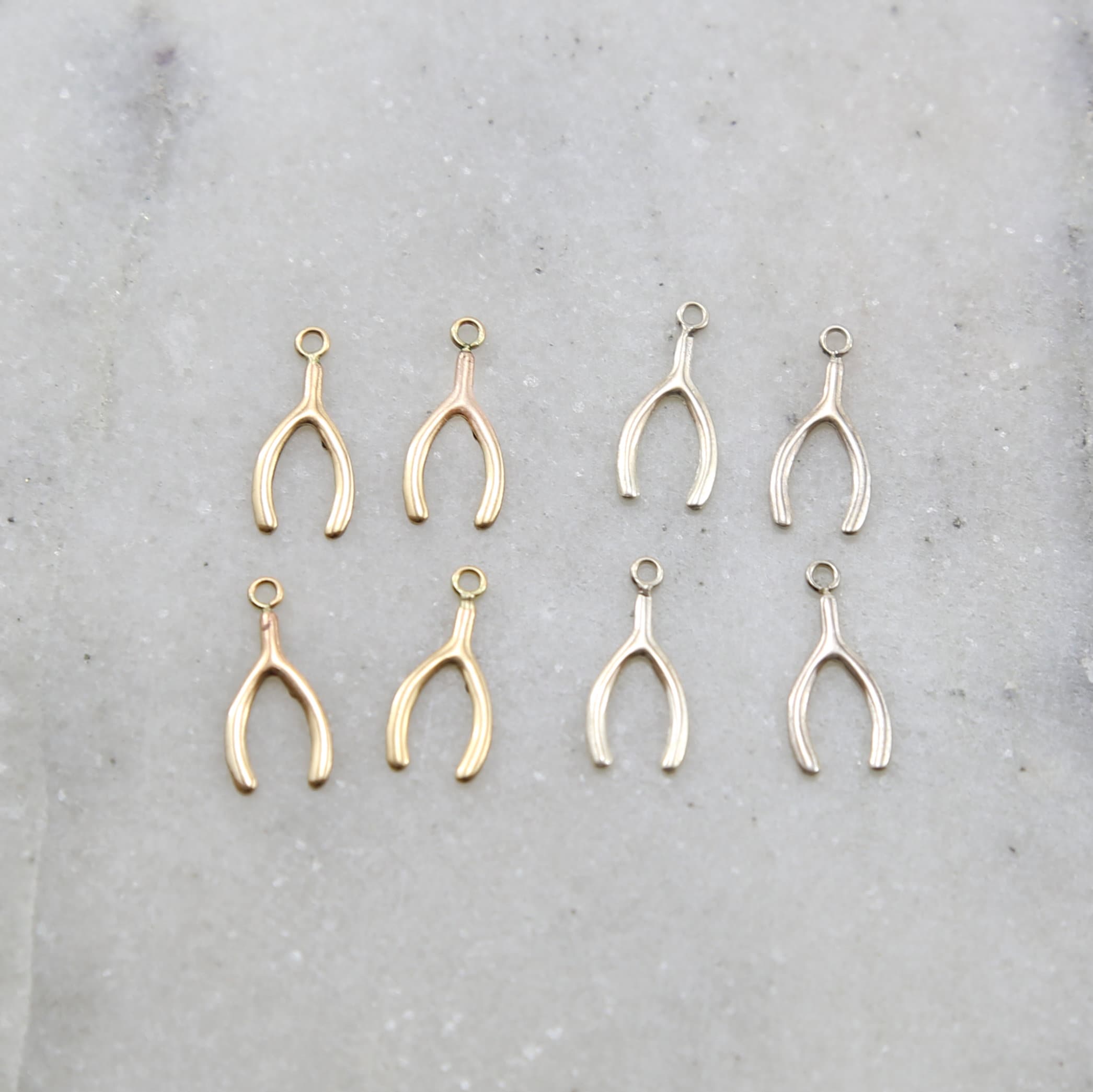 Sterling Silver or 14K Gold Filled Dainty Tiny Wishbone Charms (4pc) – Gold