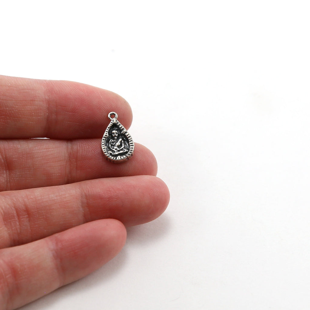 14mmx8mm Sterling Silver Tiny Saraswati Teardrop Goddess Charm Hindu Hinduism