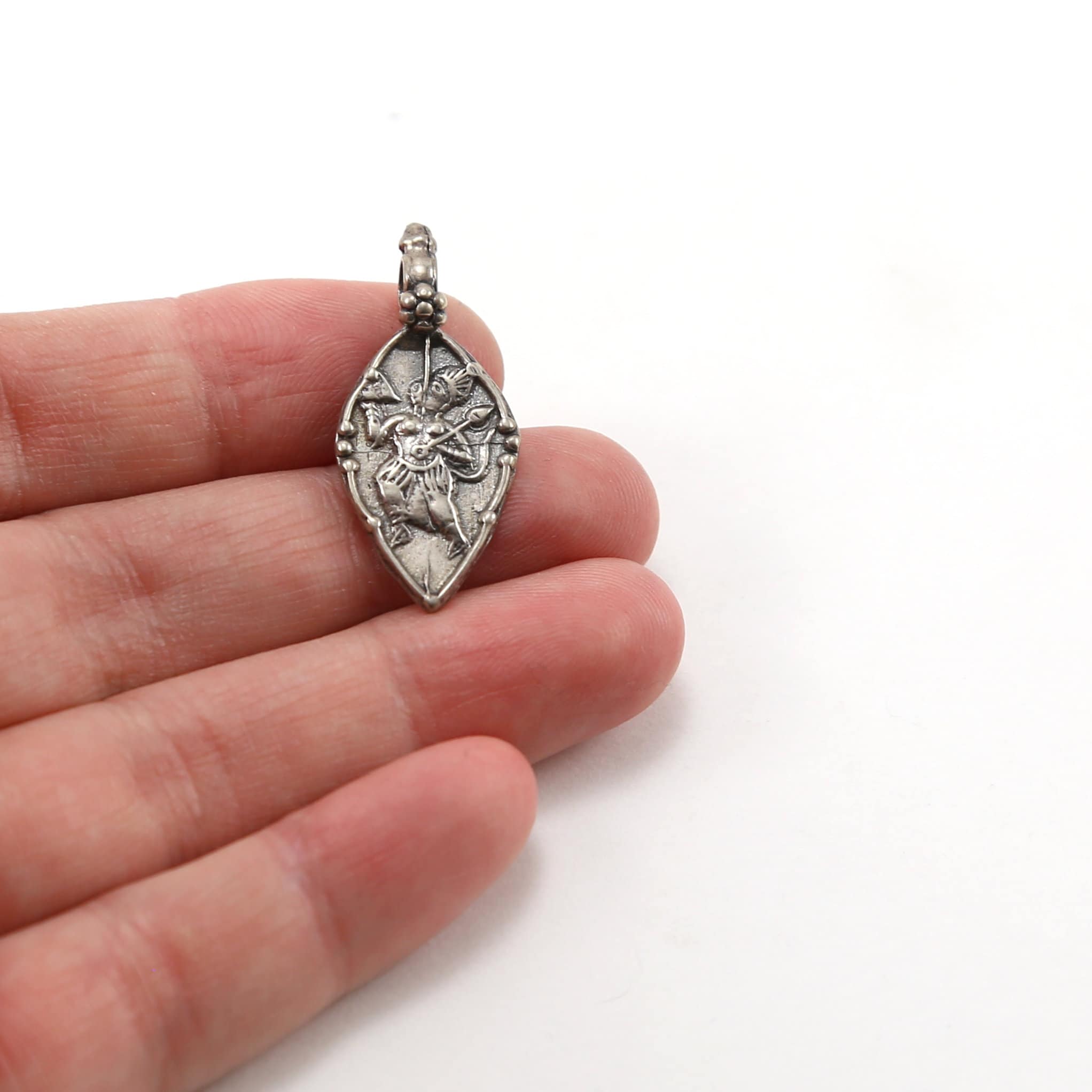 29mmx13mm Sterling Silver Pointed Hanuman Deity God Teardrop Charm Hindu