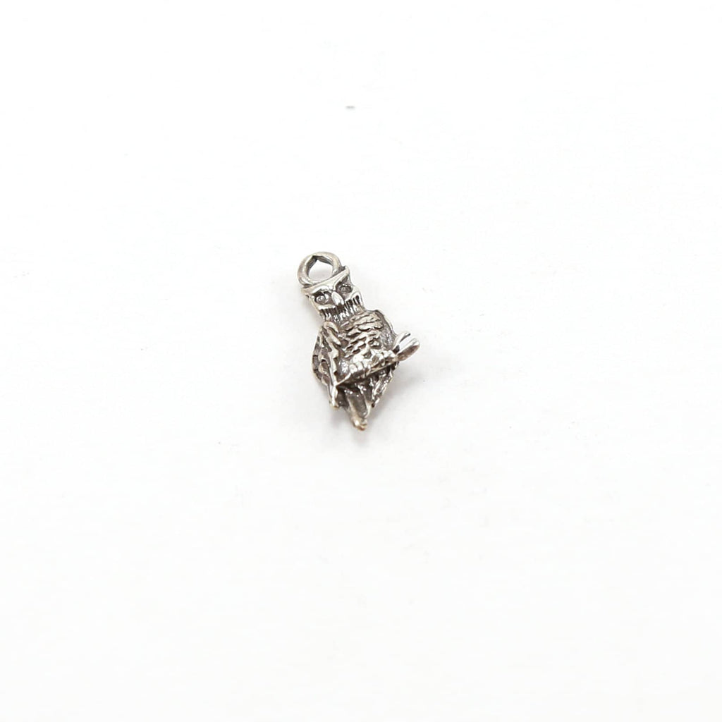 Sterling Silver Thick Detailed Wise Owl Charm Nature Bird Pendant