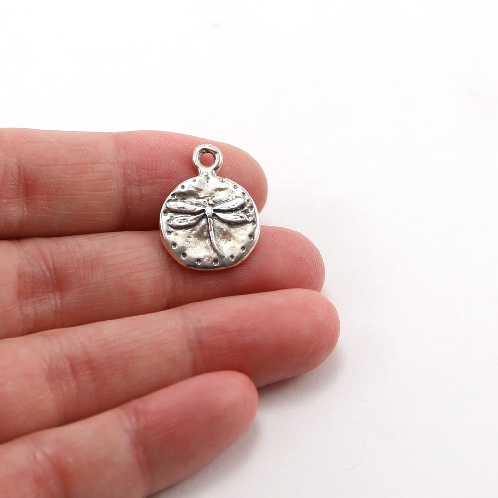 Sterling Silver Dragonfly Raised Coin Charm Insect Nature Spring Pendant