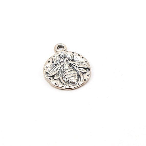 Sterling Silver Large Honey Bee Coin Medallion Charm Insect Nature