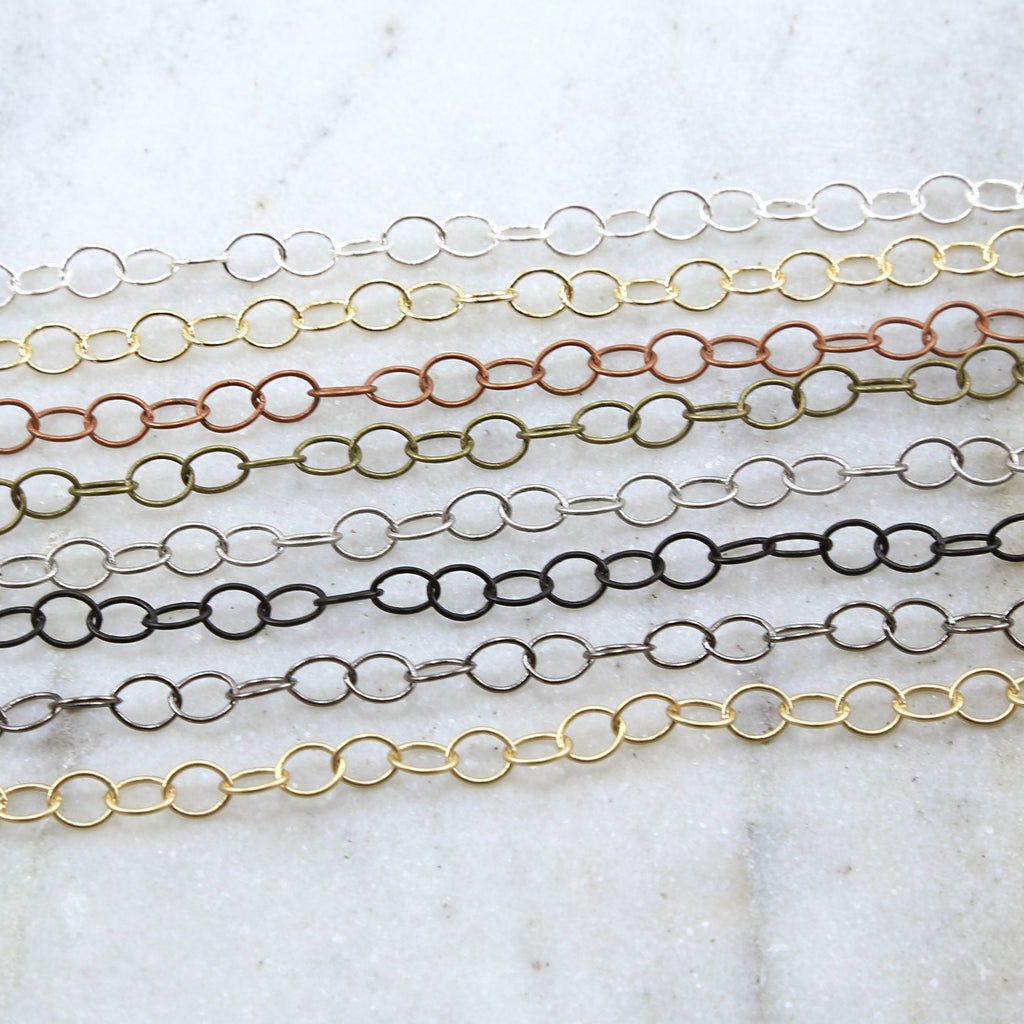 Brass Oval Extender Chain in Shiny Silver and Gold Antique – Sold by the Foot