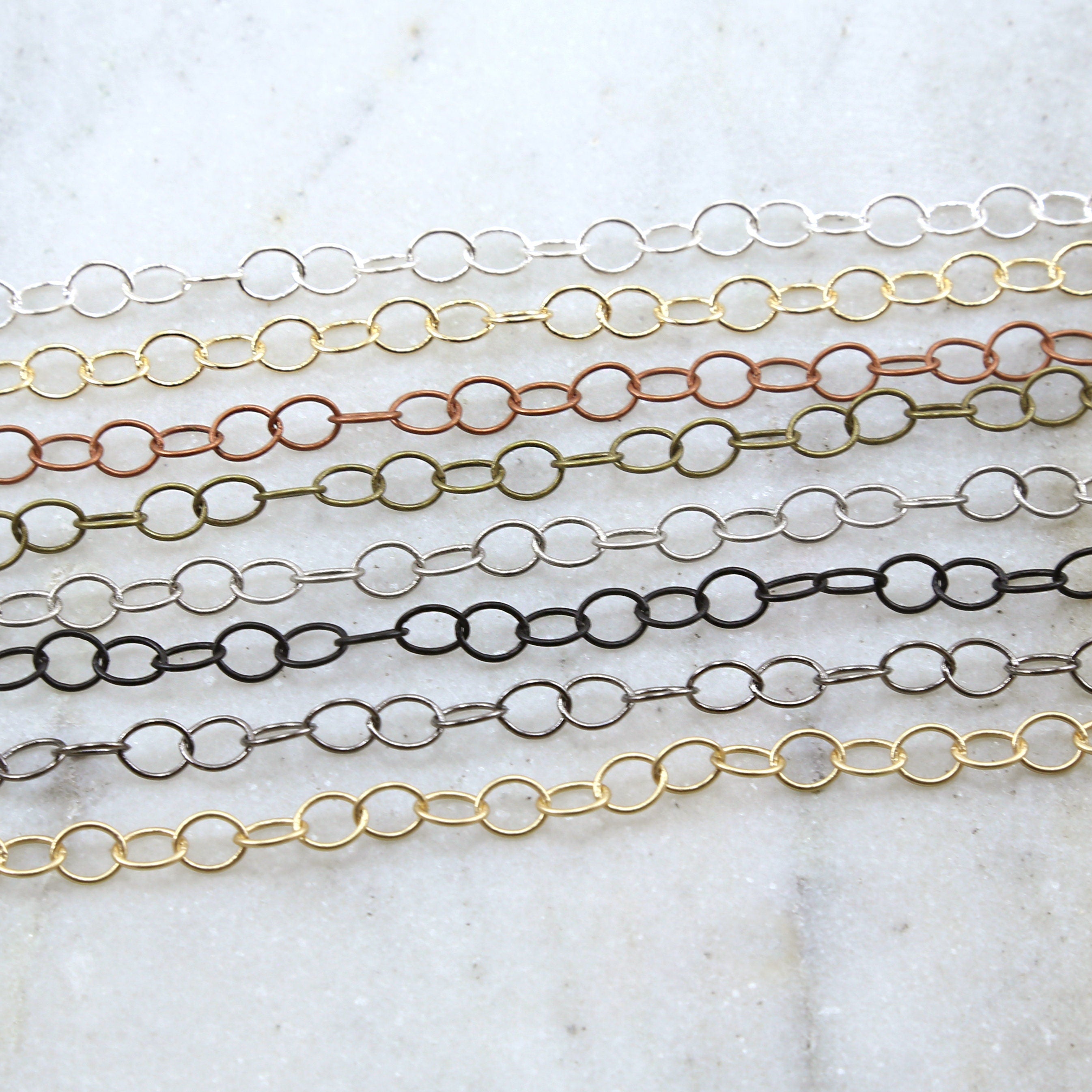 Brass Oval Extender Chain in Shiny Silver and Gold Antique – Sold by the Foot