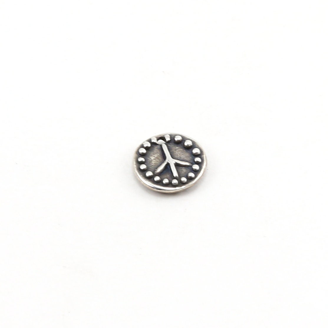 10mm Sterling Silver or Vermeil or Dotted Rim Peace Sign Circle Charm Hippie
