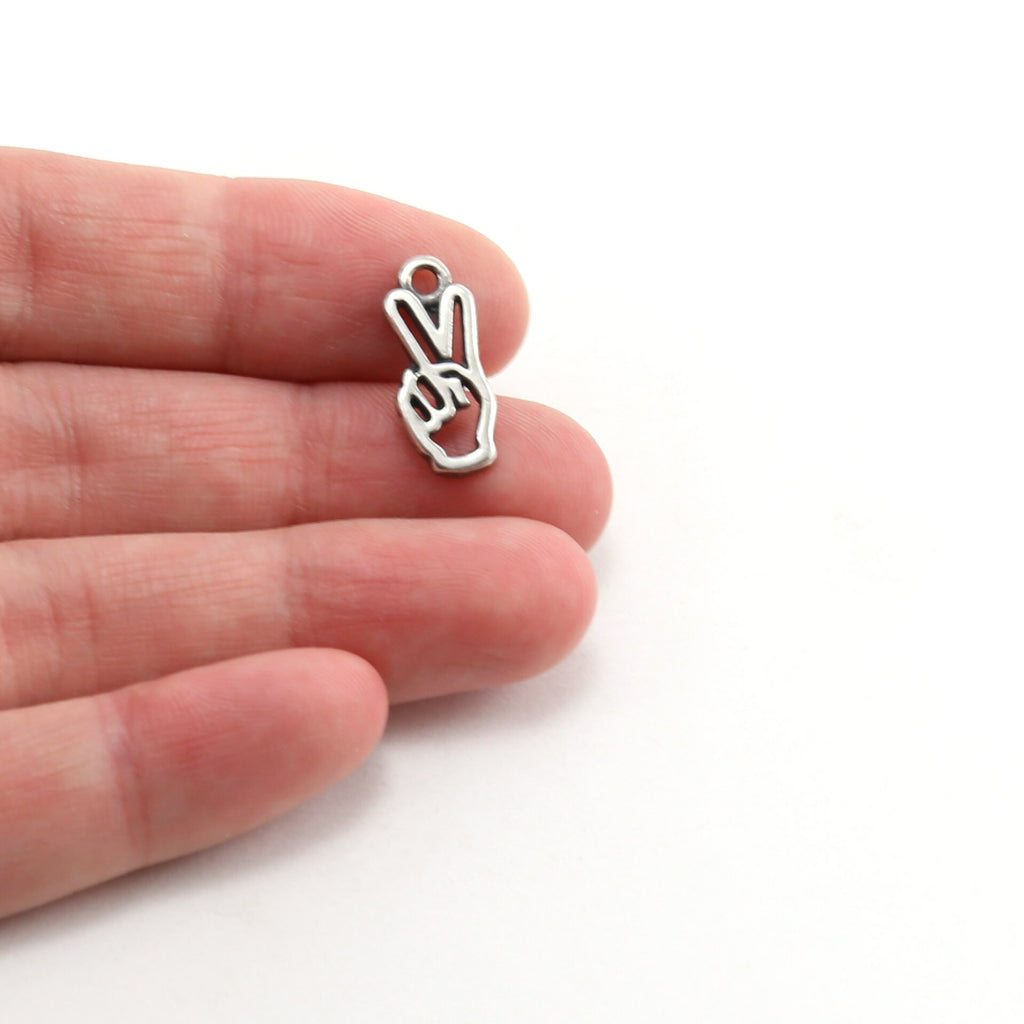 Sterling Silver Peace Sign Hand Charm Hippie Love 60's Charm
