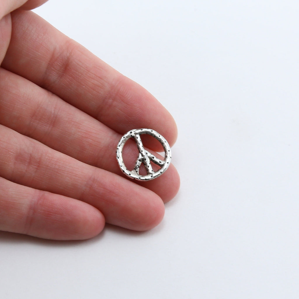 Sterling Silver Whimsical Dotted Peace Sign Charm Hippie Love 60's Charm