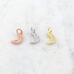 Rhodium Plated Small CZ Crescent Moon Cubic Zirconia Pave Charm