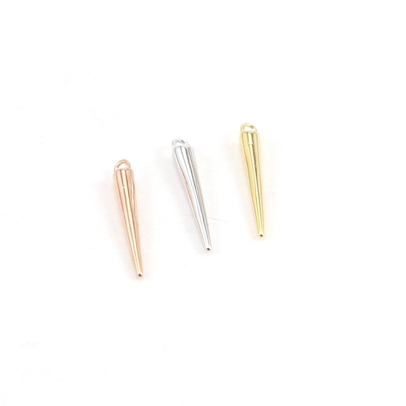 2mmx15mm Rhodium Plated Smooth Spike Dagger Point Pendant Charm Single Gold