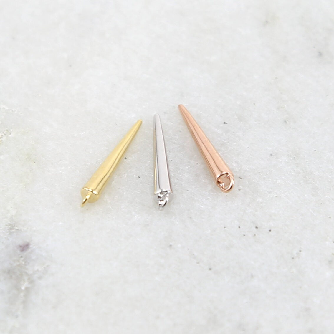 2mmx15mm Rhodium Plated Smooth Spike Dagger Point Pendant Charm Single Gold