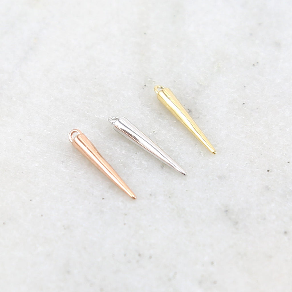 2mmx15mm Rhodium Plated Smooth Spike Dagger Point Pendant Charm Single Gold