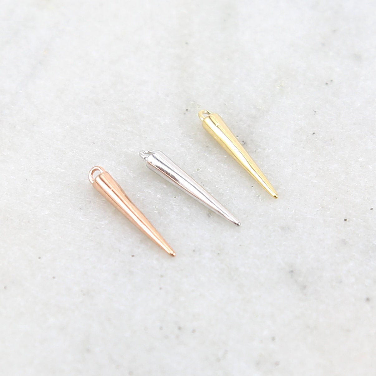 2mmx15mm Rhodium Plated Smooth Spike Dagger Point Pendant Charm Single Gold