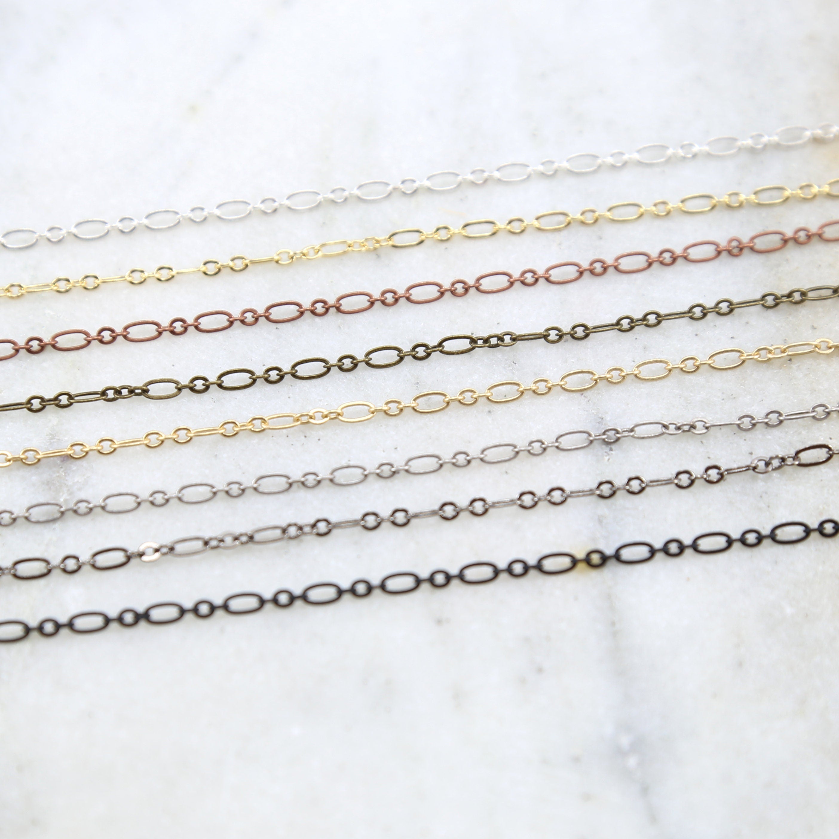 Brass Oval Fancy Oval Circle Chain in Shiny Silver and Gold – Sold by the Foot