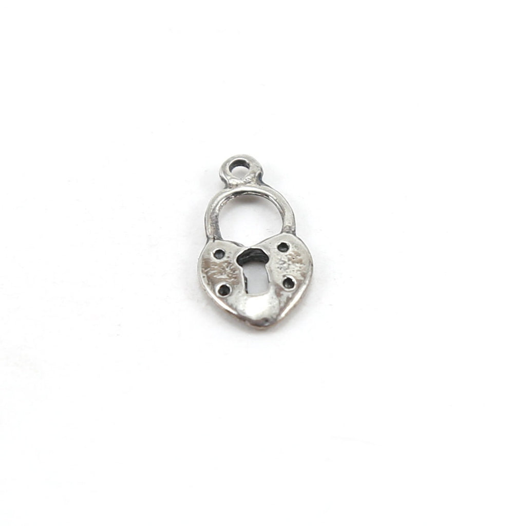 Sterling Silver Flat Small Heart with Open Lock Charm in Love