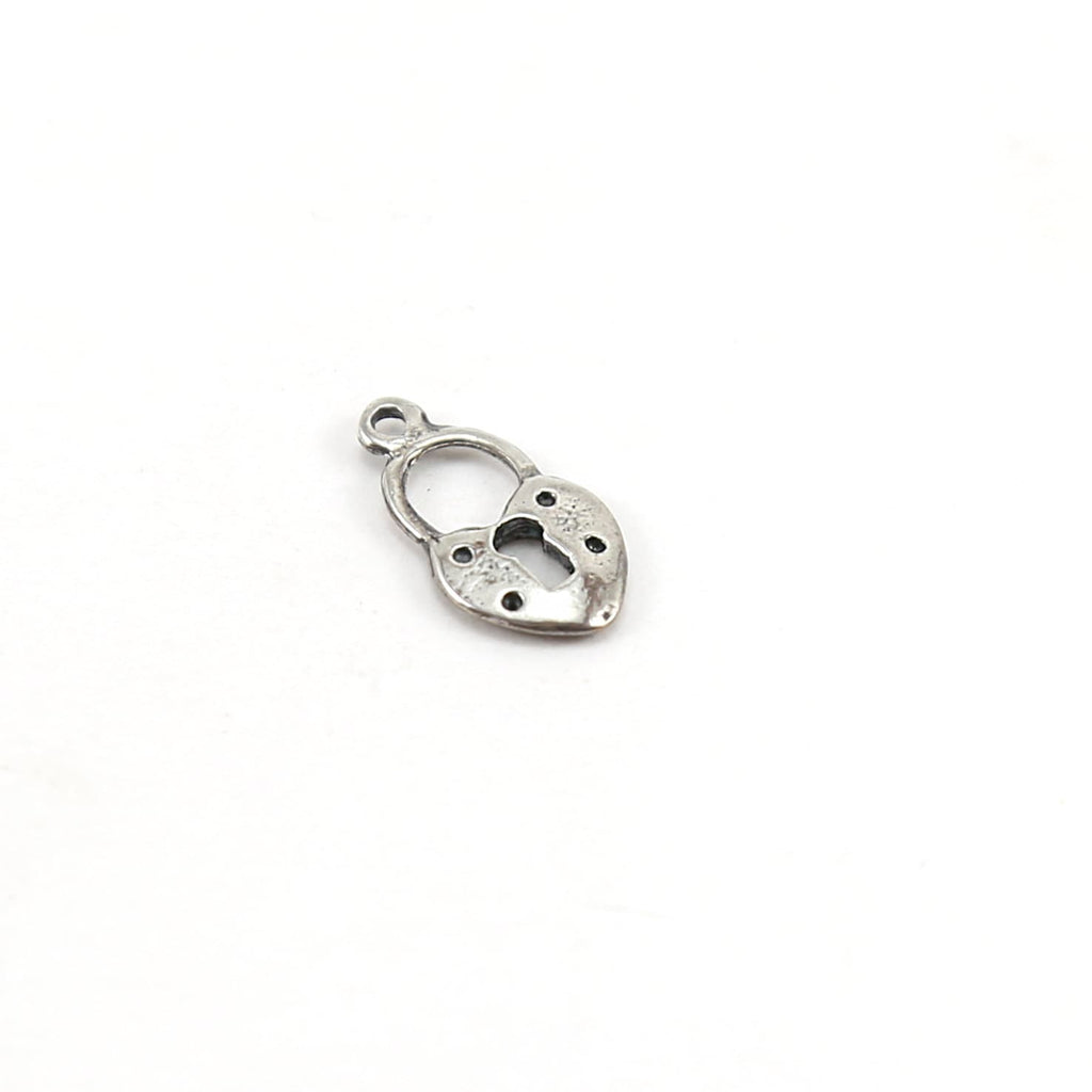 Sterling Silver Flat Small Heart with Open Lock Charm in Love