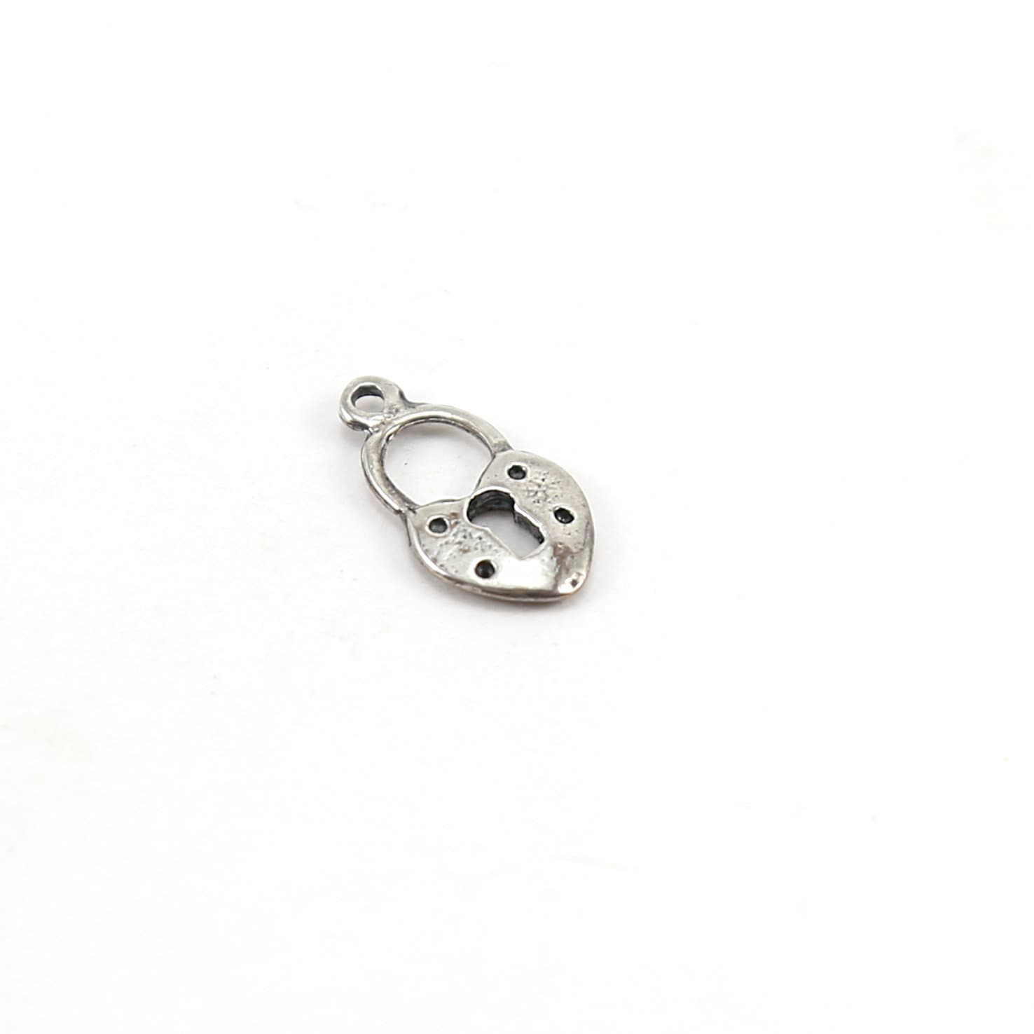 Sterling Silver Flat Small Heart with Open Lock Charm in Love