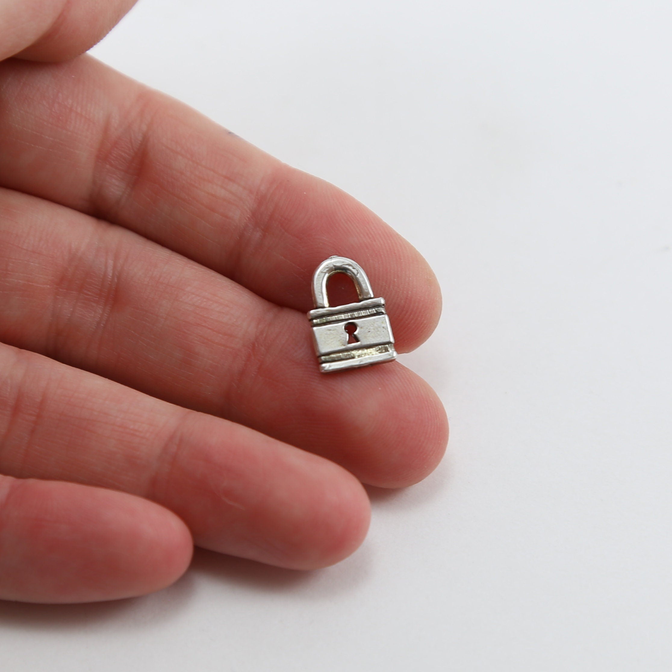 Sterling Silver Flat Small Open Lock Charm in Best Friend Pendant