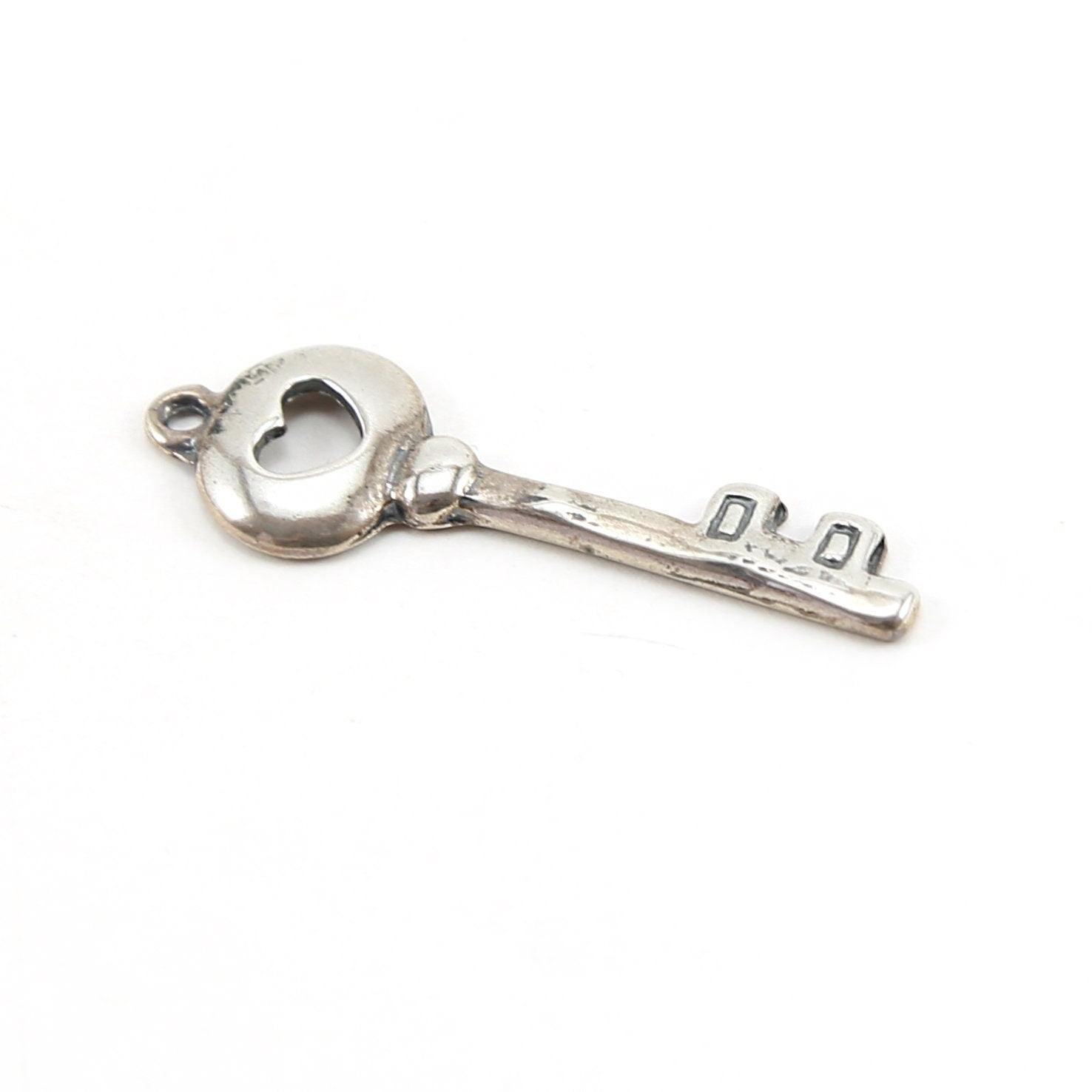37mmx12mm Sterling Silver Heart Cut Out Large Key Charm in Love Friendship