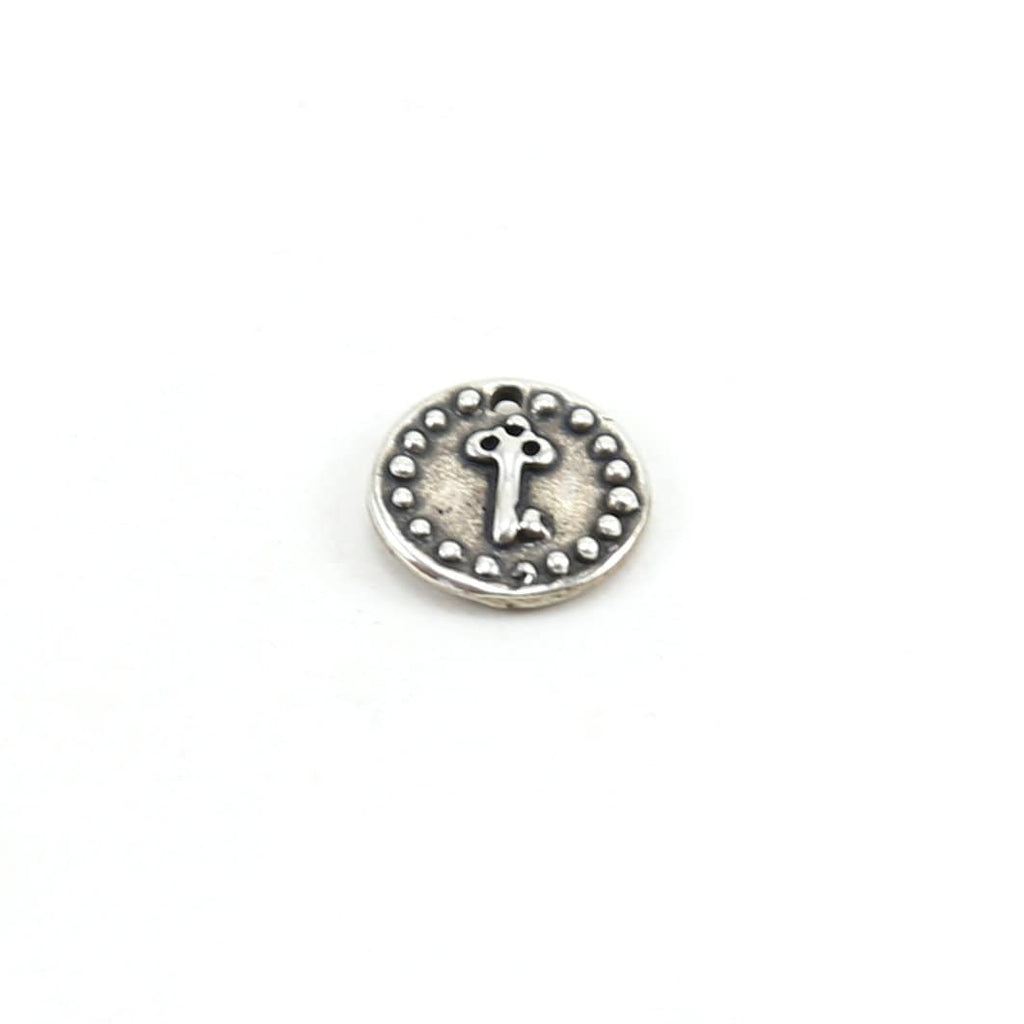 10mm Sterling Silver or Vermeil or Tiny Mini Key with Dots Circle Medallion
