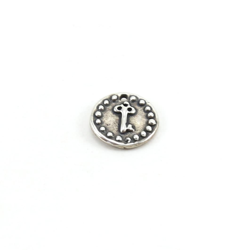 10mm Sterling Silver or Vermeil or Tiny Mini Key with Dots Circle Medallion
