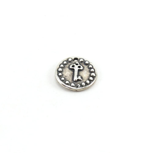 10mm Sterling Silver or Vermeil or Tiny Mini Key with Dots Circle Medallion
