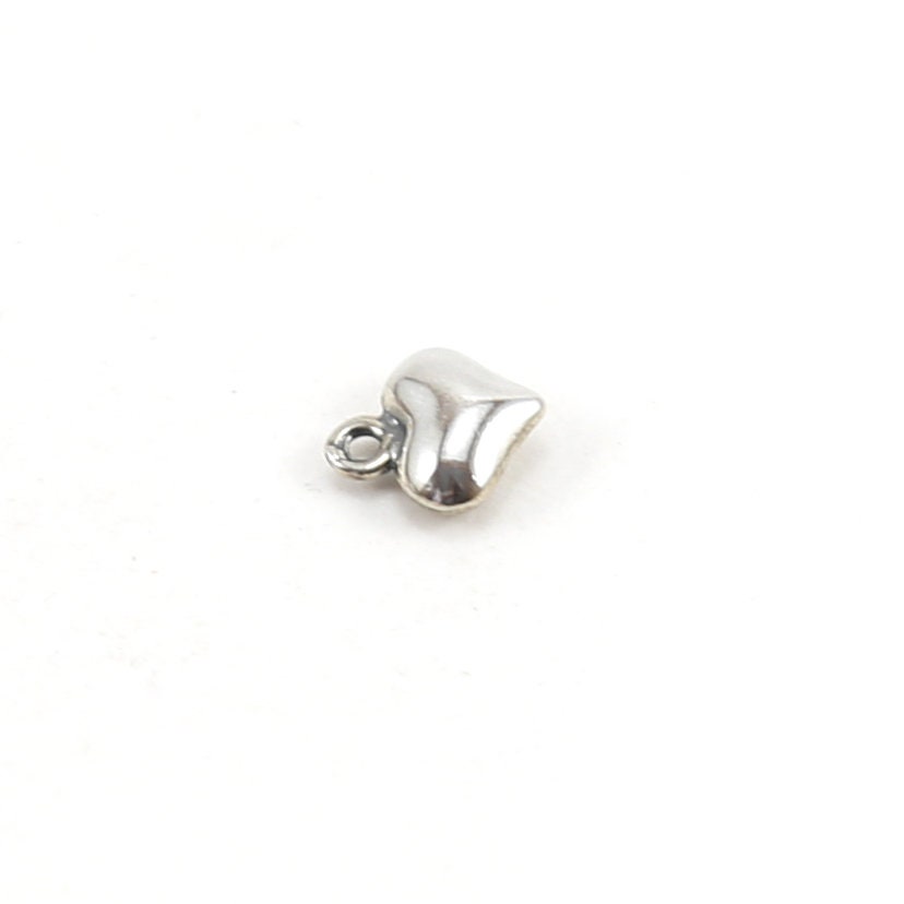 Sterling Silver Mini Tiny Puffy Heart Charm in Dainty Heart Love Pendant