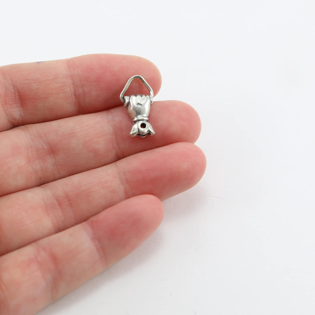 Sterling Silver or Vermeil Vintage Inspired Hand Holding Triangular Ring Charm