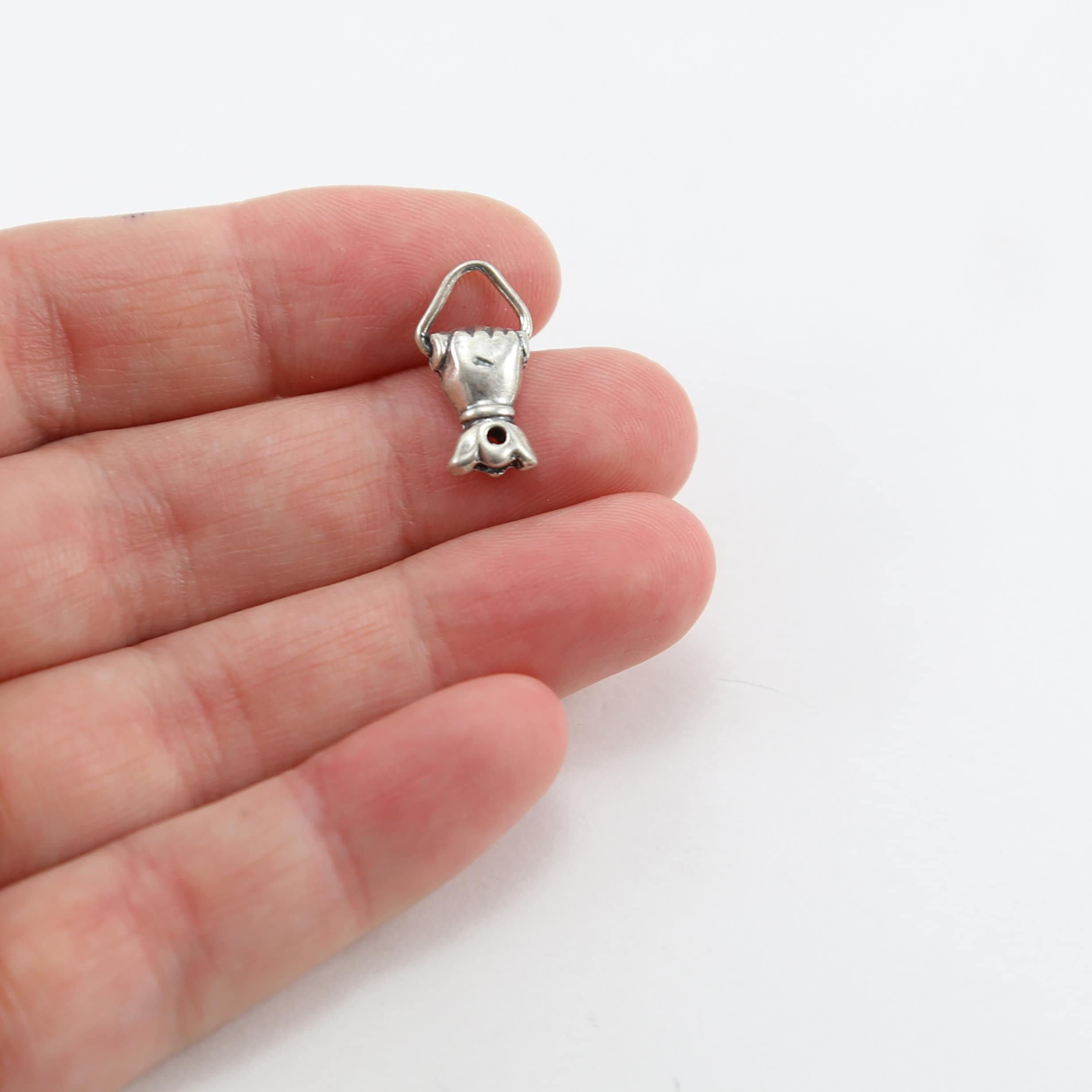 Sterling Silver or Vermeil Vintage Inspired Hand Holding Triangular Ring Charm