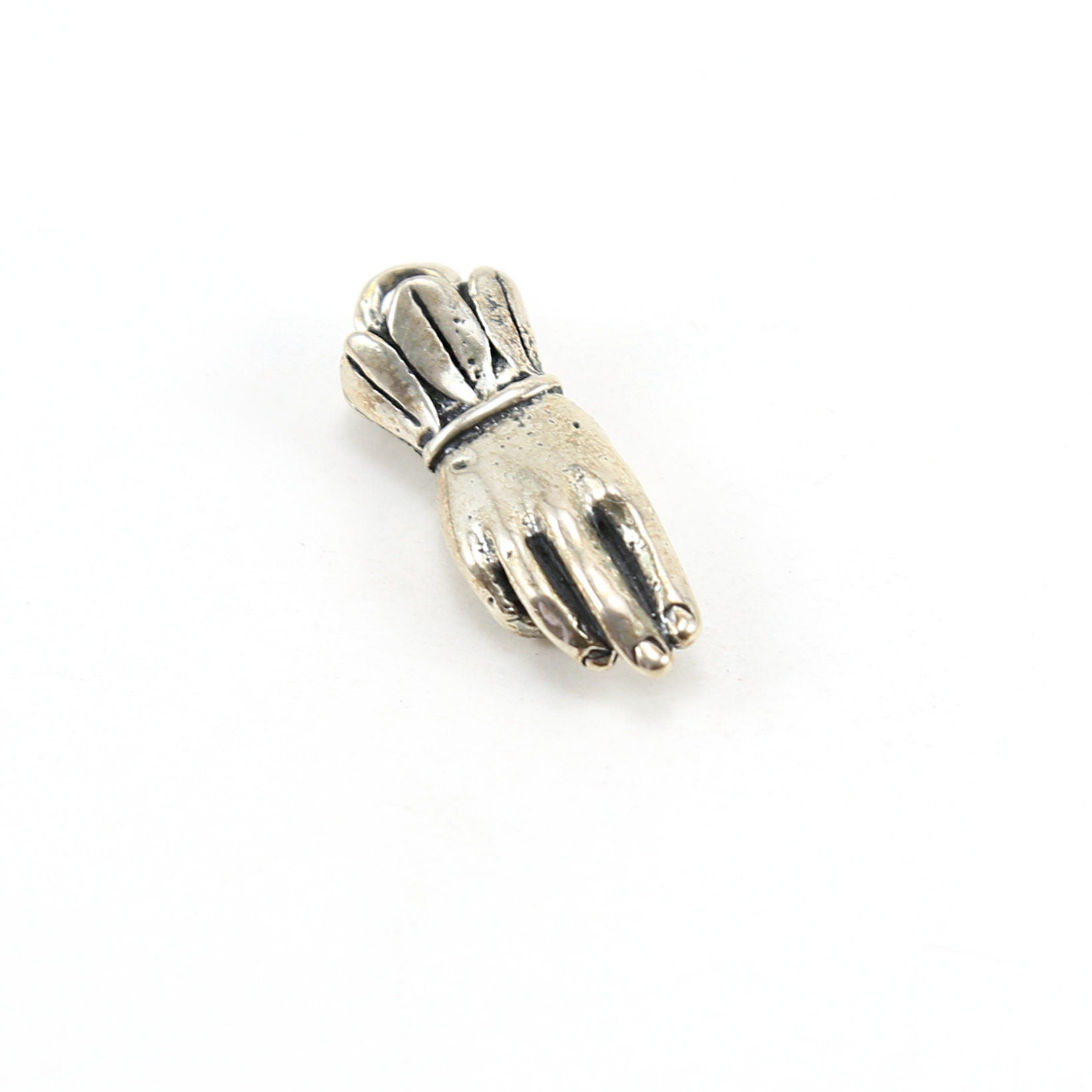30mmx10mm Sterling Silver Vintage Inspired Thick Hand Holding Heart Pendant