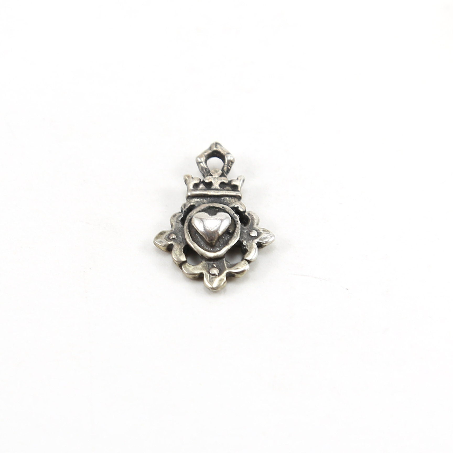 22mmx15mm Sterling Silver Fancy Heart with Crown Medallion Whimsical Charm