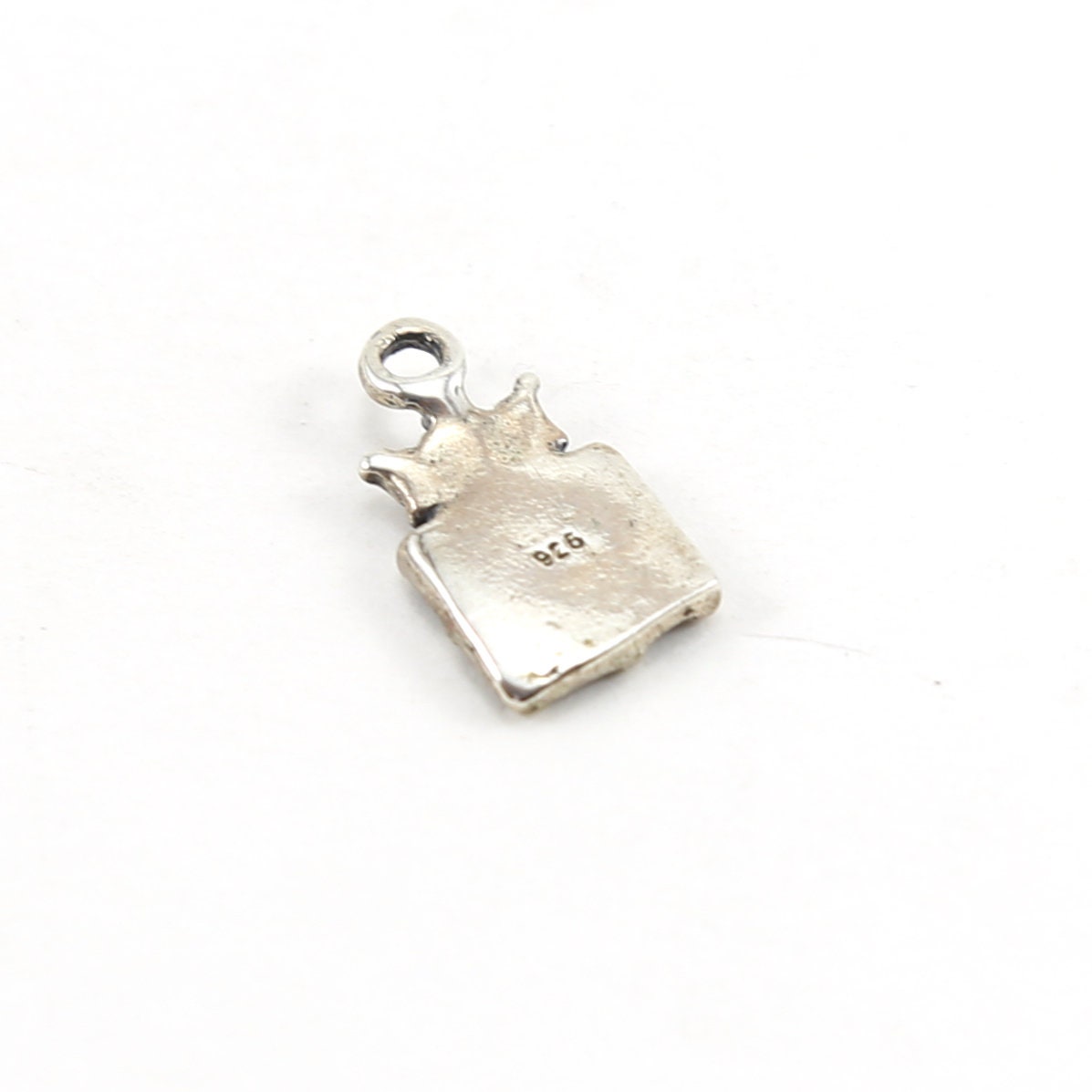 17mmx9mm Sterling Silver Square Heart with Crown Charm Queen Princess Charm