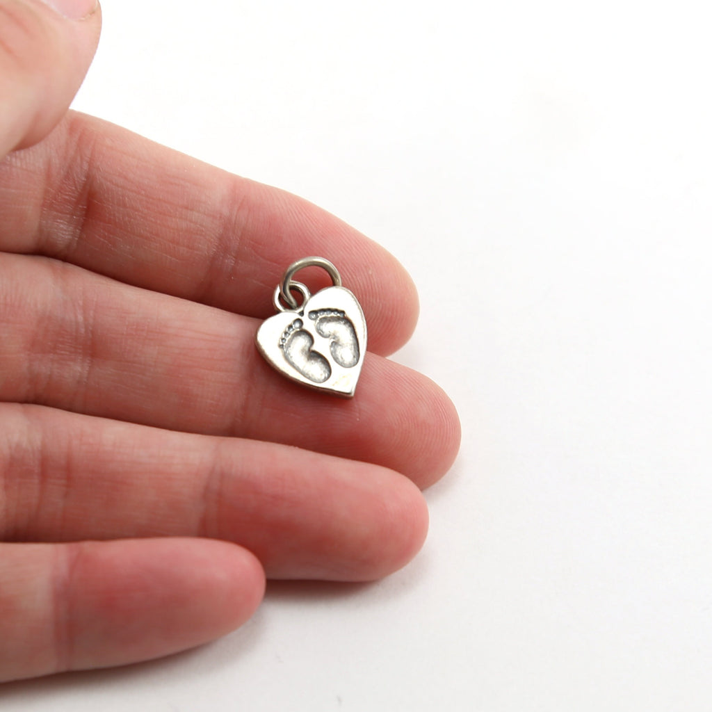 15mmx12mm Sterling Silver Baby Feet Imprint Heart Charm Pendant New Born Baby