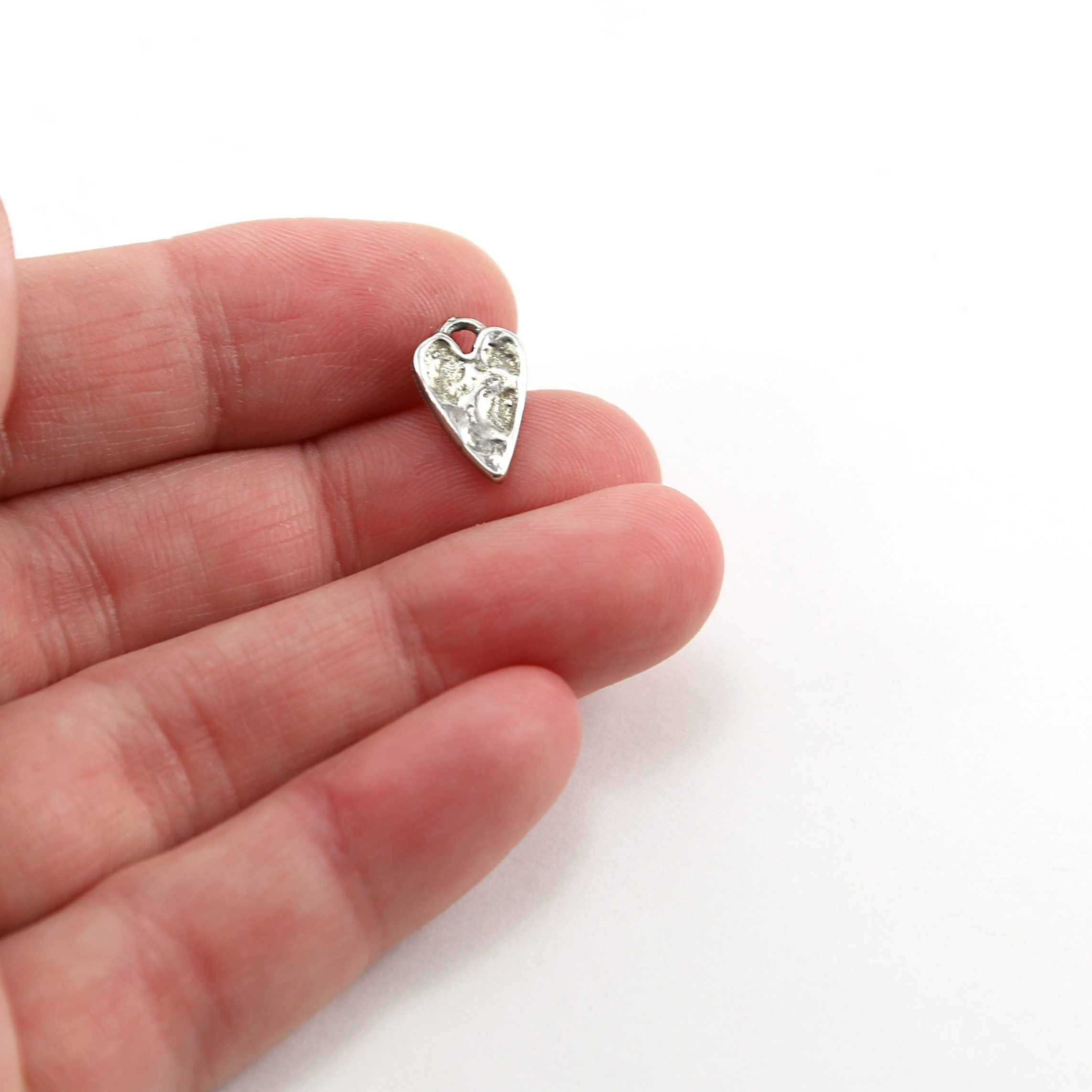 Sterling Silver or Vermeil Dainty Textured Hammered Small Heart Charm
