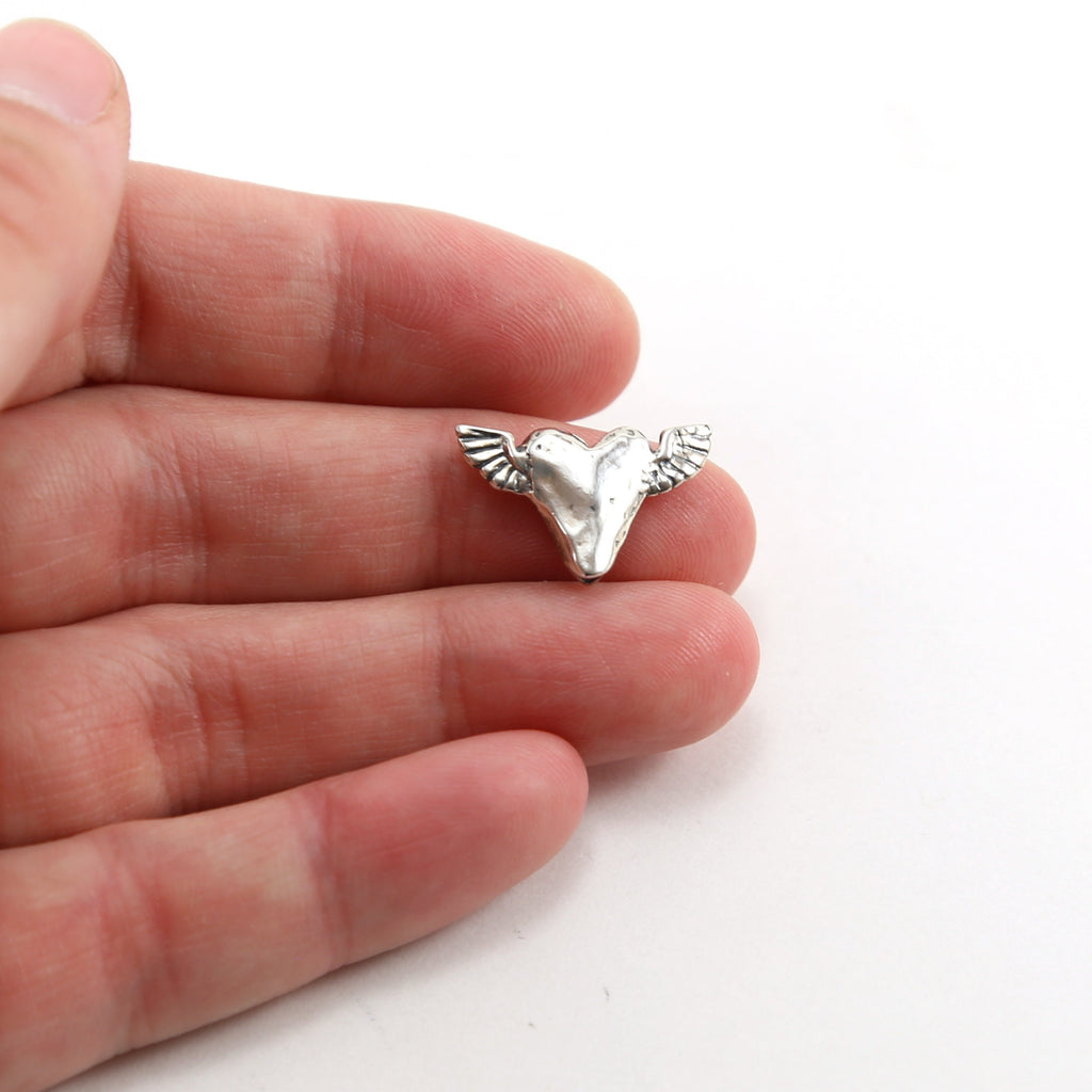 19mmx11mm Sterling Silver or Vermeil Dainty Heart Bead with Wings Love Charm
