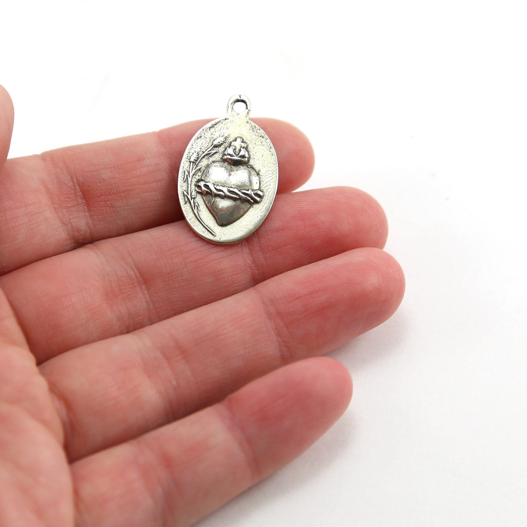 Sterling Silver or Vermeil or Oval Sacred Heart of Jesus Catholic Rosary