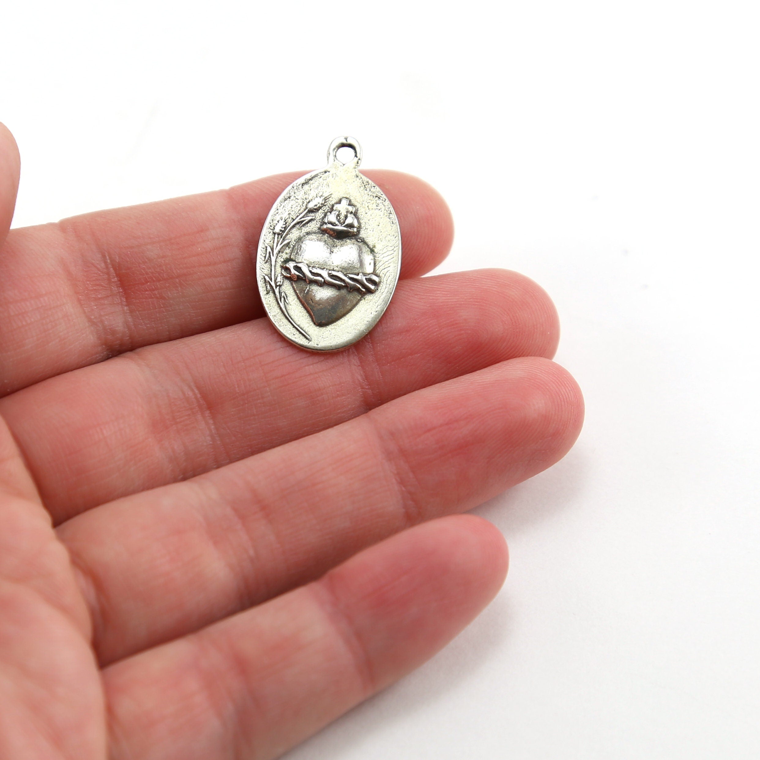 Sterling Silver or Vermeil or Oval Sacred Heart of Jesus Catholic Rosary