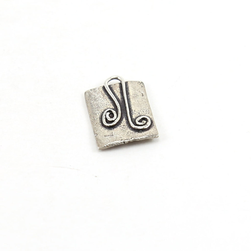 12mmx9mm Sterling Silver Whimsical Square Heart with LOVE Charm Curly Swirl