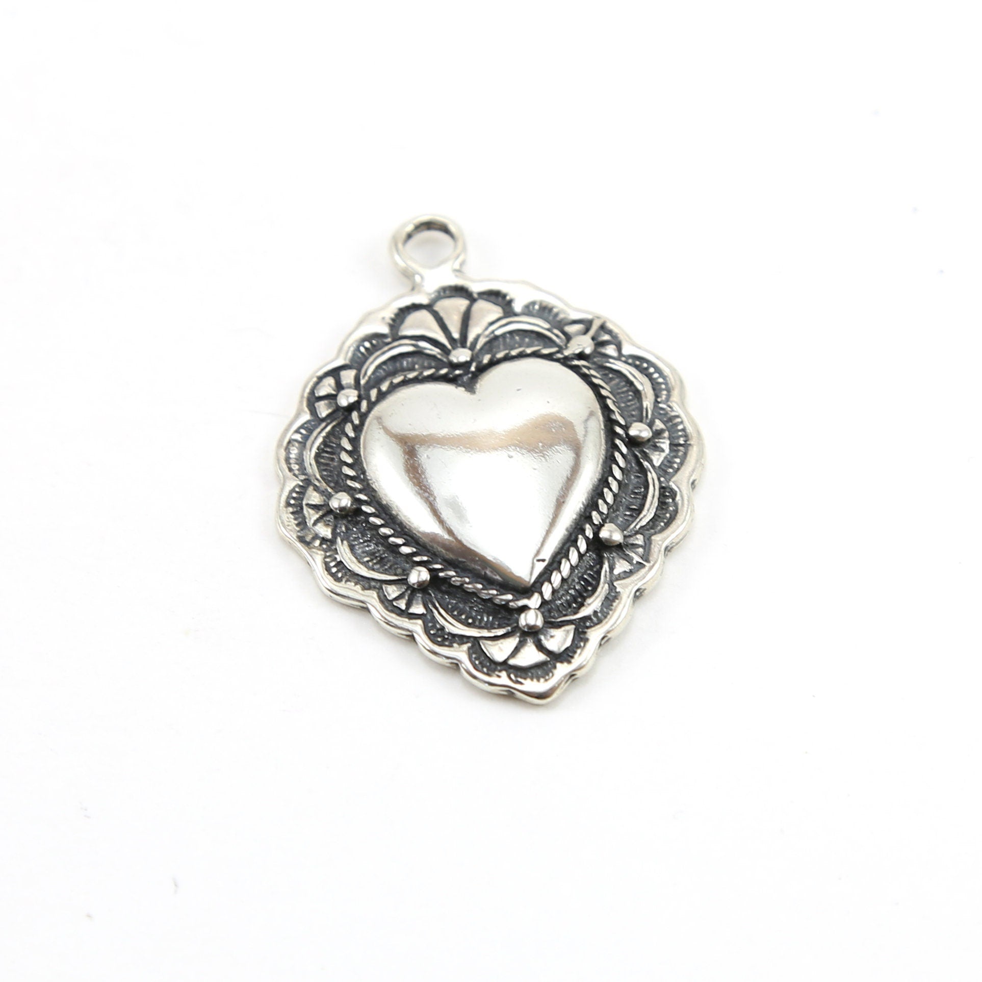 39mmx28mm Sterling Silver or Vermeil Large or Fancy Lace Detailed Valentine's