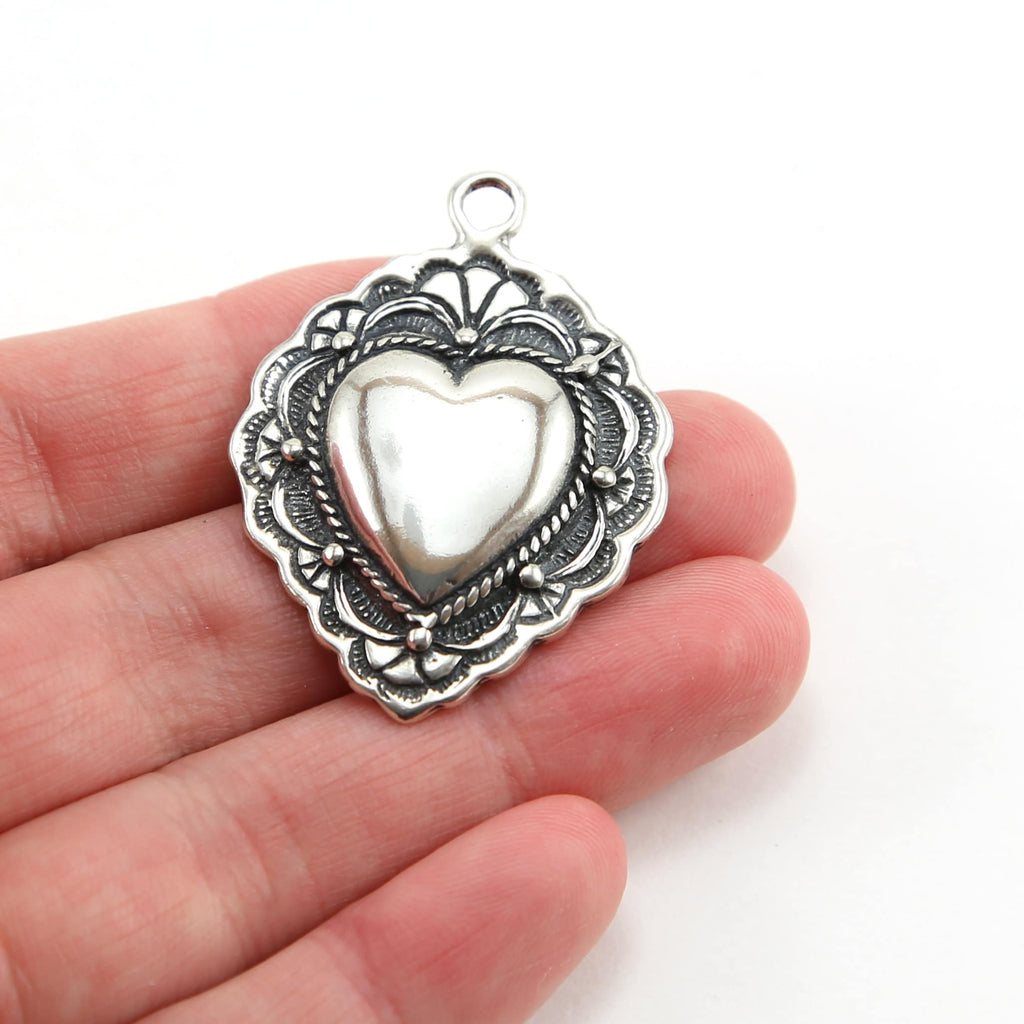 39mmx28mm Sterling Silver or Vermeil Large or Fancy Lace Detailed Valentine's