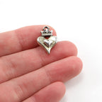 18mmx13mm Sterling Silver Thick Double Heart with Crown Charm Queen Princess