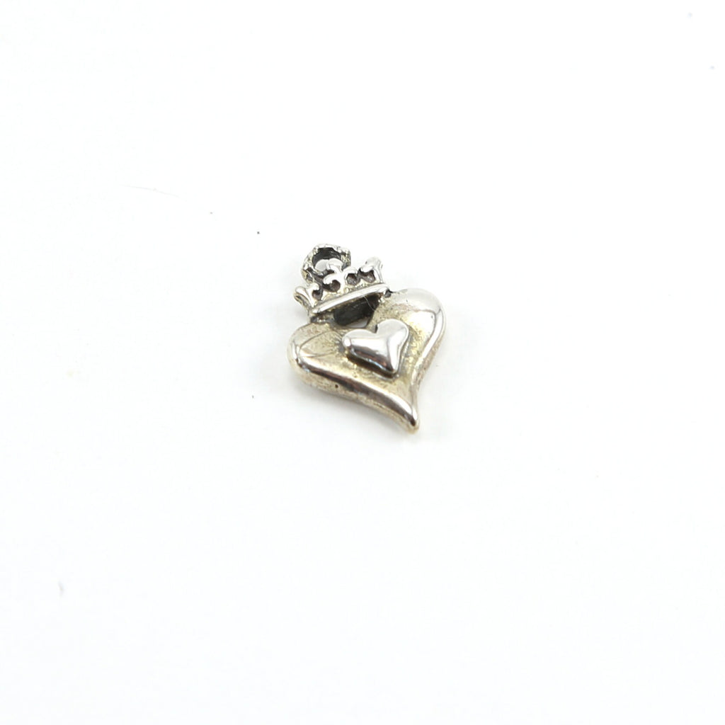 18mmx13mm Sterling Silver Thick Double Heart with Crown Charm Queen Princess