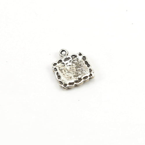 14mmx10mm Sterling Silver Square Heart Charm with Rope Border Detailing Love