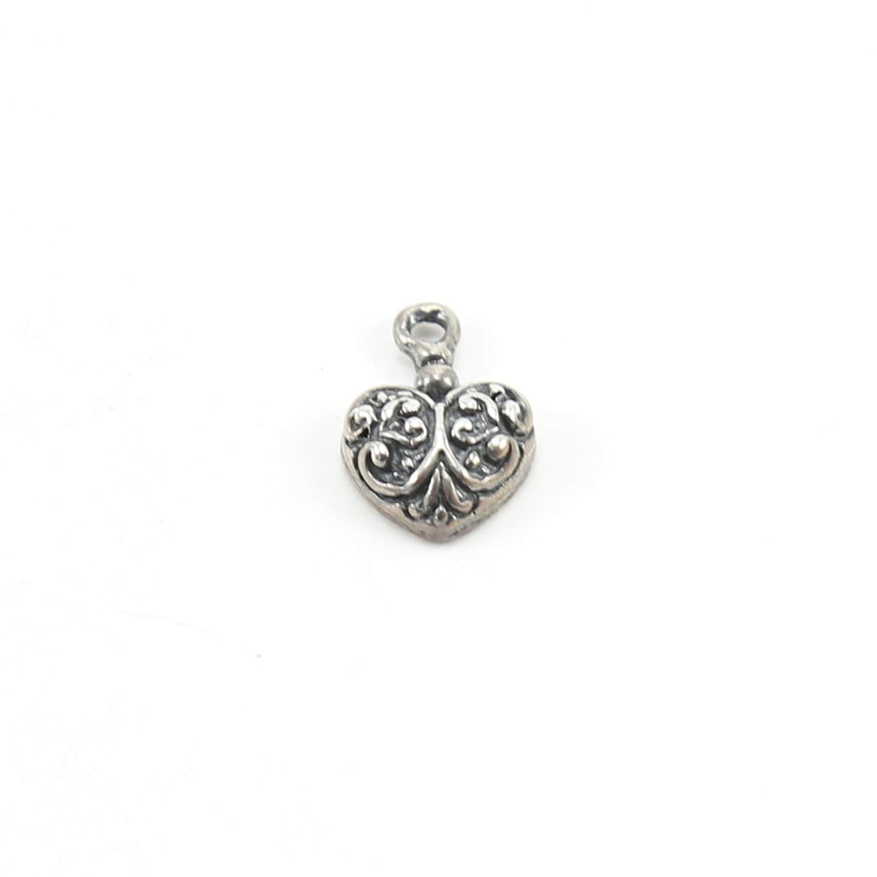 14mmx10mm Sterling Silver Small Ornate Curly Swirl Heart Charm Love Sisters