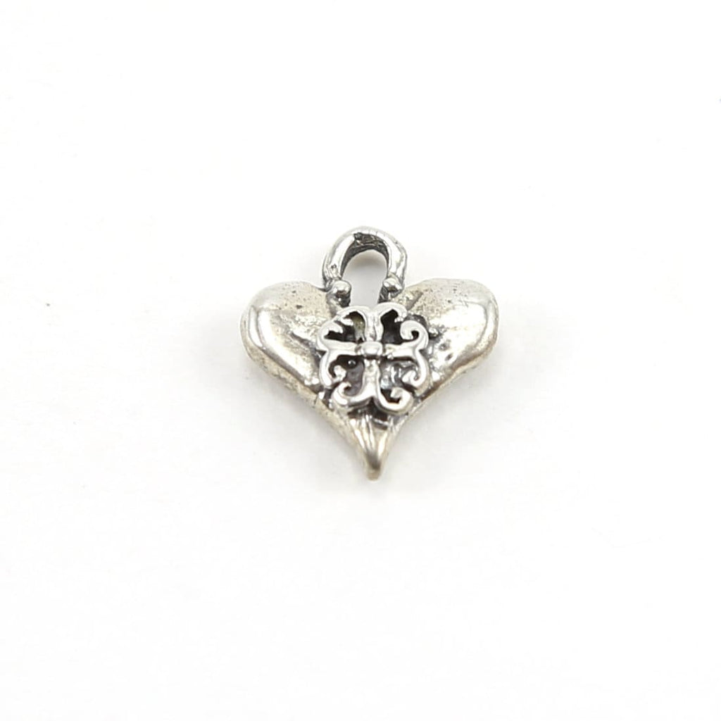 15mmx13mm Sterling Silver Thick Heart with Fancy Cross 3D Charm Love Sisters