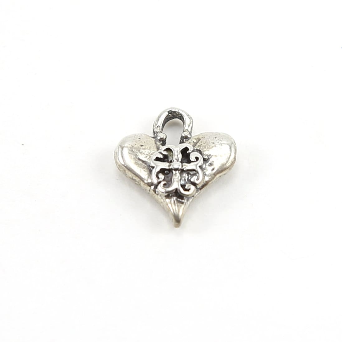 15mmx13mm Sterling Silver Thick Heart with Fancy Cross 3D Charm Love Sisters