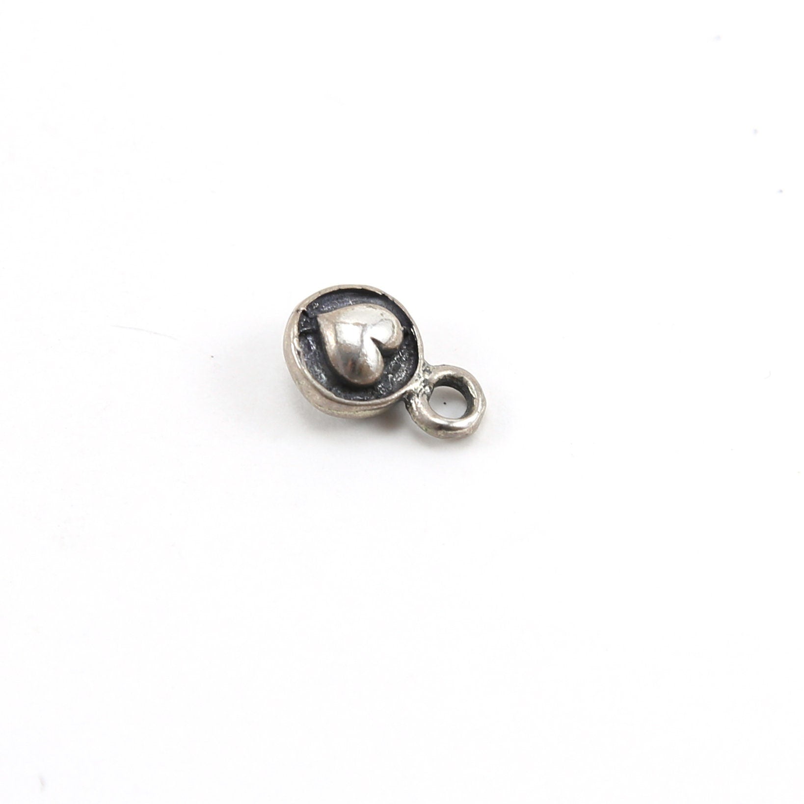 Sterling Silver Thick 3D Round Raised Heart Charm Love Friendship