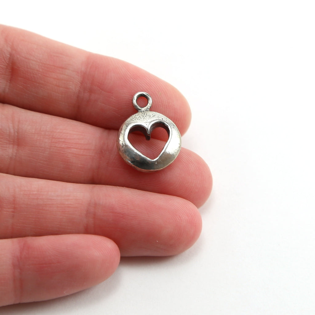 Sterling Silver Thick Round Heart Cut Out Charm Love Friendship