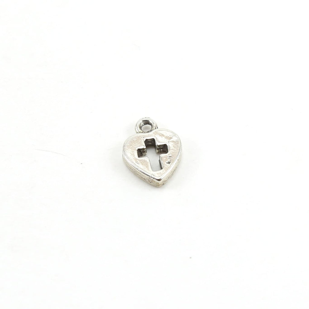Sterling Silver Tiny Heart with Cross Cut Out Charm in Dainty Heart